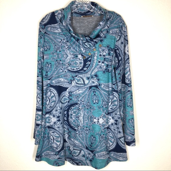 Miusey | Cowl Neck Paisley Tunic Top - Picture 5 of 12